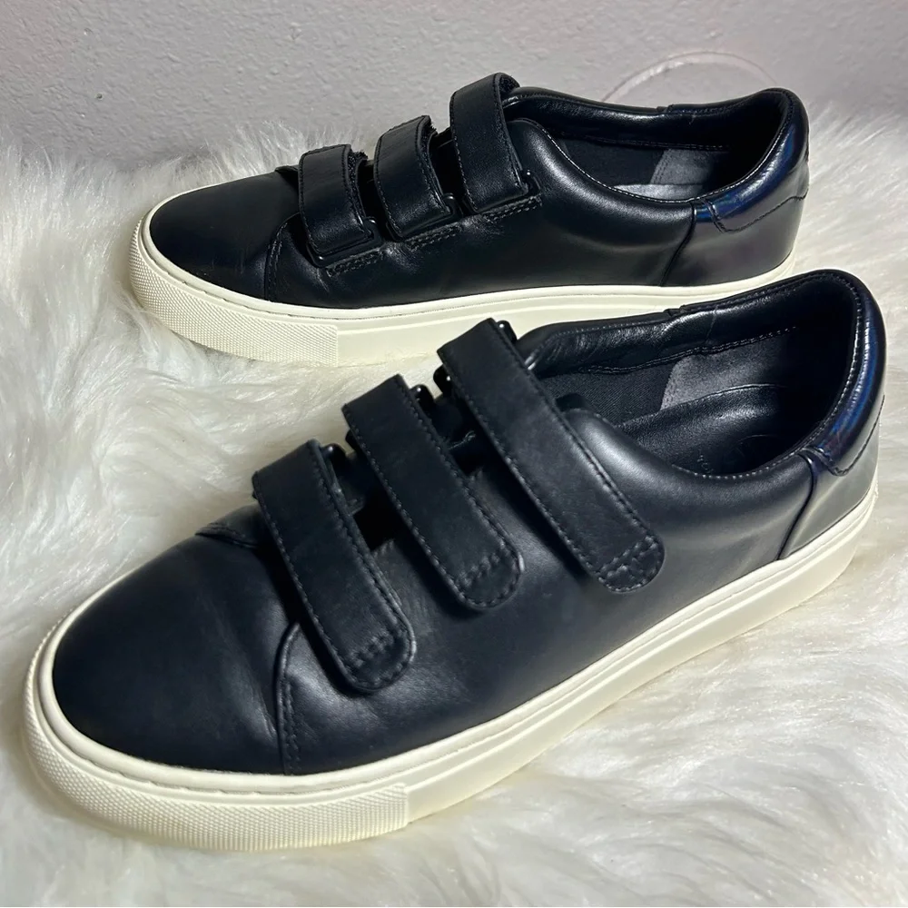 Tory Burch Sport Triple Strap Sneakers Slip On Leather Black Shoes Size 6.5